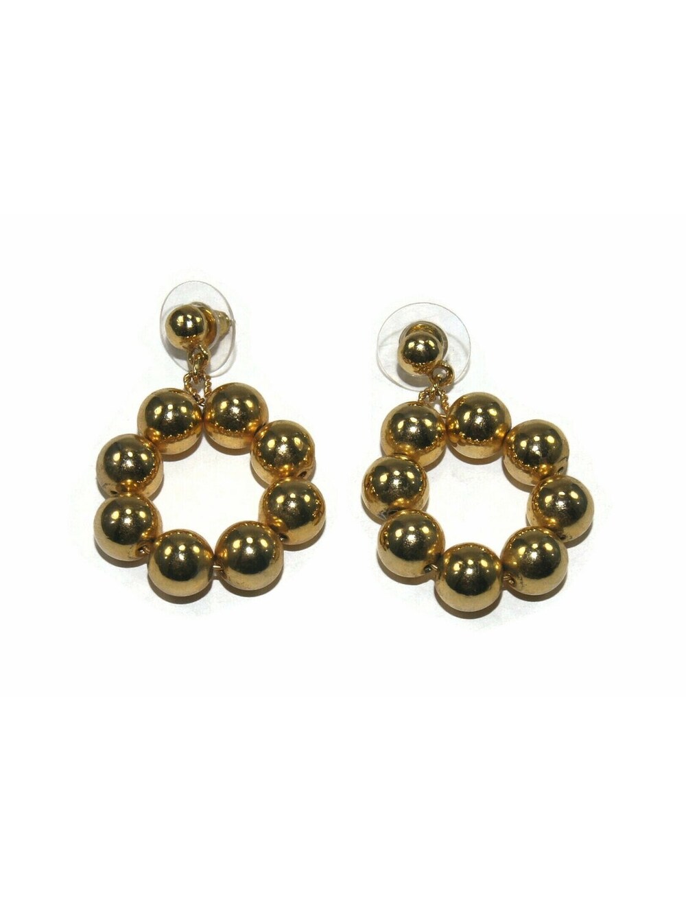 Vintage Gold Tone Plastic Beads Dangle Earrings.